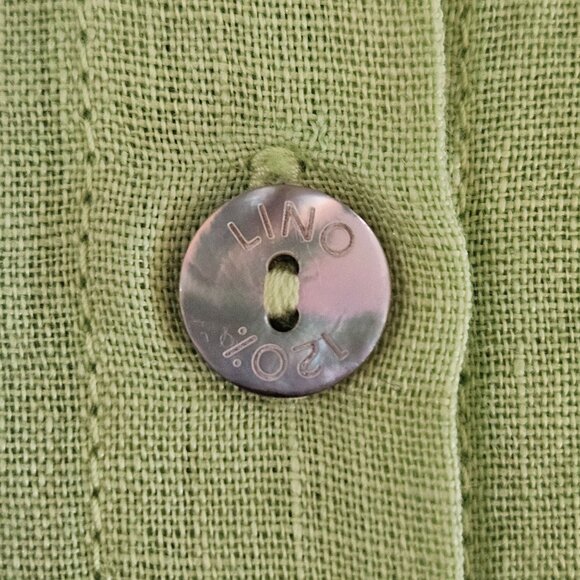 120% Lino Shirt Dress Lime Green Midi Linen Size XL or Italy 48 Belted Boho - Picture 10 of 15
